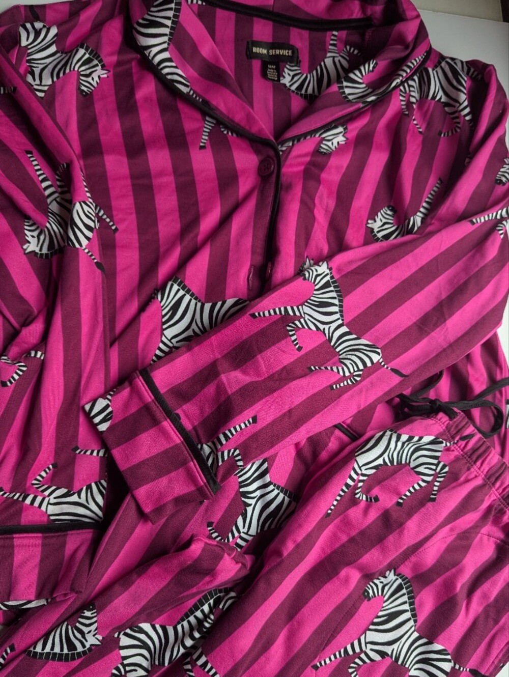Room Service Zebra Striped Pajama Set Pink - Size Medium